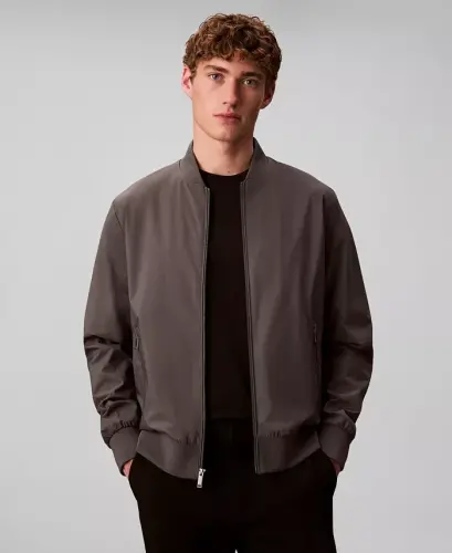 Men's Logo-Print Matte Bomber Jacket - Dark Gray - 3