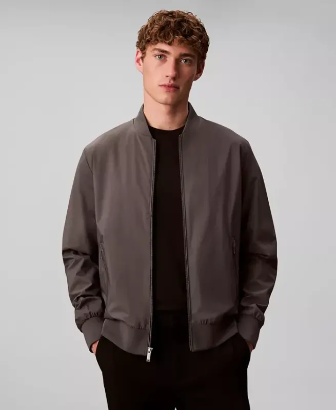 Men's Logo-Print Matte Bomber Jacket - Dark Gray - 3