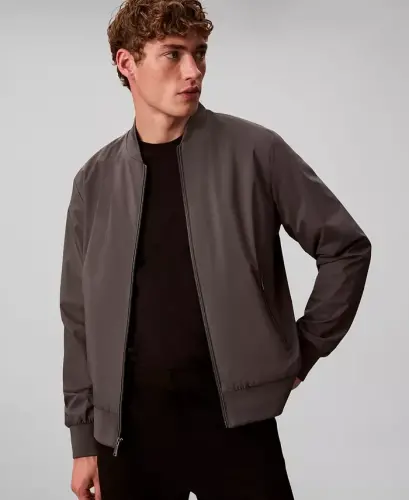Men's Logo-Print Matte Bomber Jacket - Dark Gray - 4