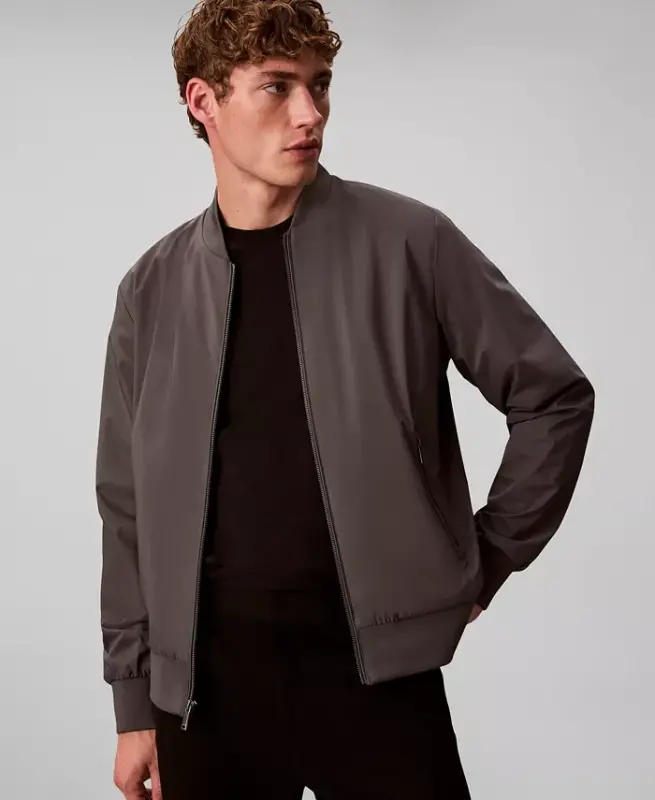Men's Logo-Print Matte Bomber Jacket - Dark Gray - 4