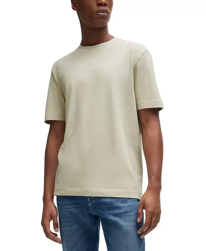 Men's Logo Print Relaxed-Fit T-Shirt - Light Beige - 1