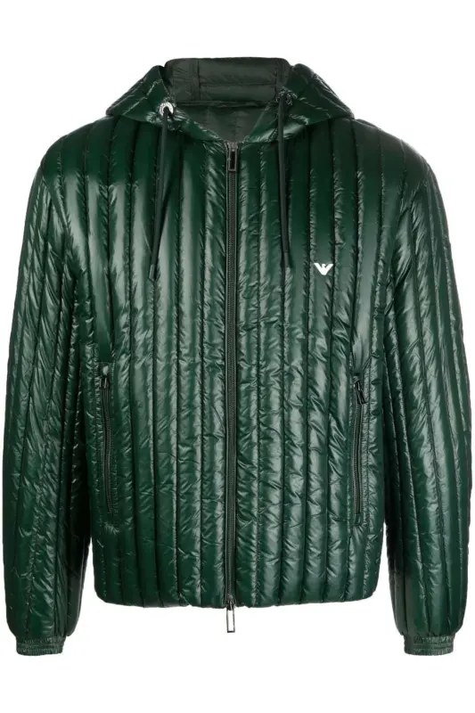 Men's Logo Zippered Dark Green Puffer Green Jacket 6R1B79 1NKZZ-0565 - EMPORIO ARMANI