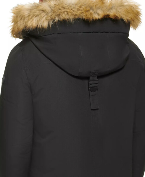 Men's Long Parka with Faux-Fur Lined Hood Black - 2