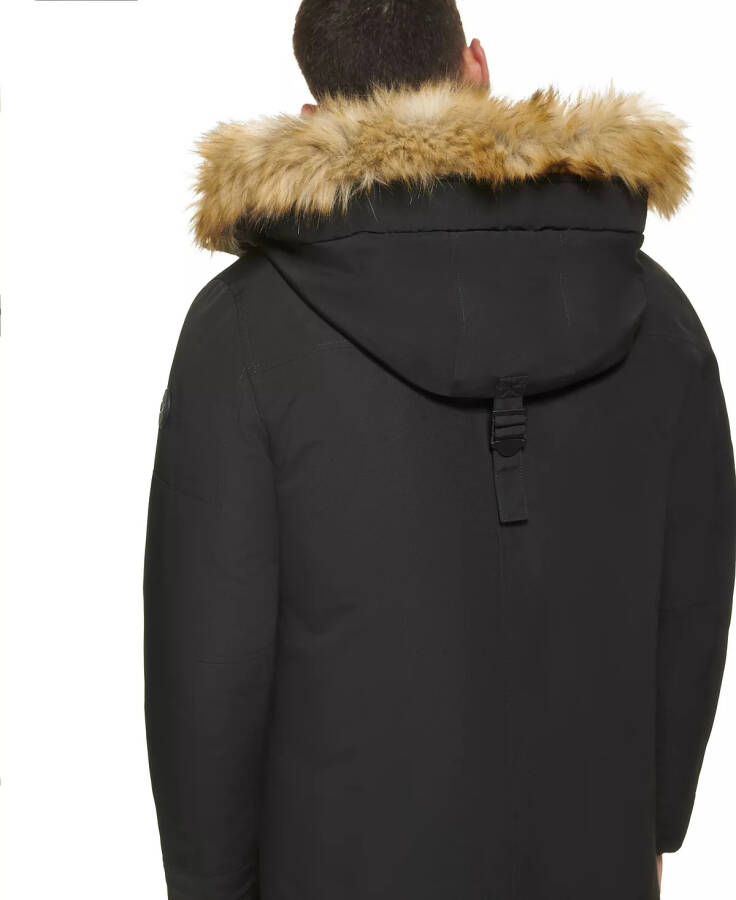 Men's Long Parka with Faux-Fur Lined Hood Black - 4