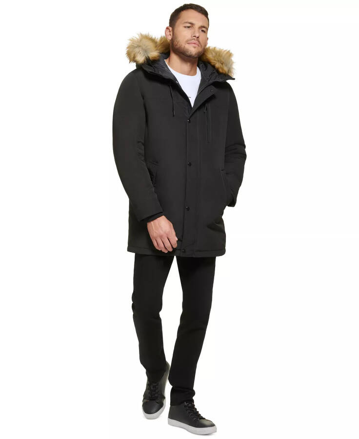 Men's Long Parka with Faux-Fur Lined Hood Black - 8