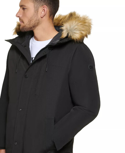 Men's Long Parka with Faux-Fur Lined Hood Black - 9