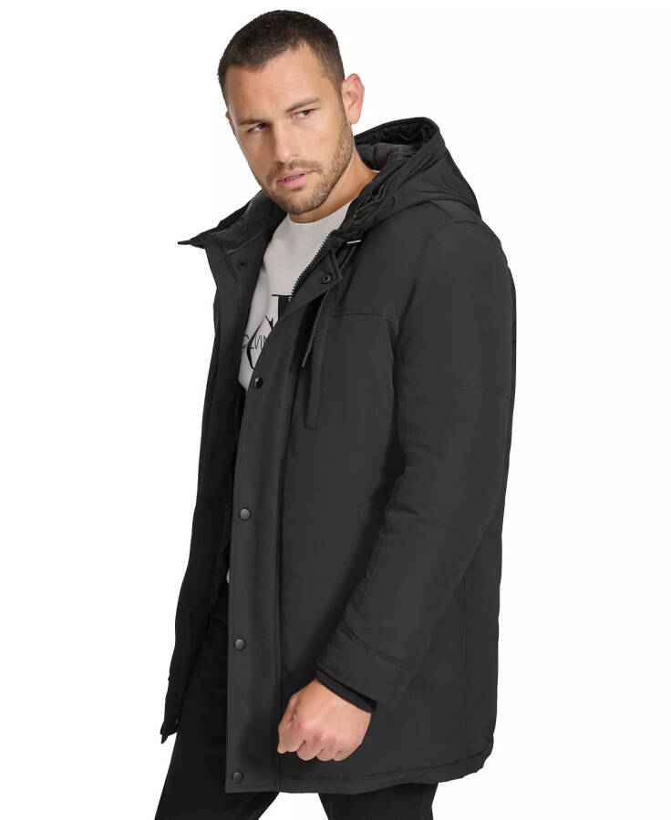 Men's Long Parka with Faux-Fur Lined Hood Black - 3