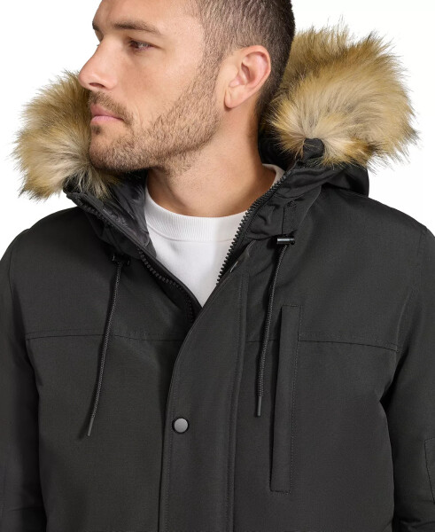 Men's Long Parka with Faux-Fur Lined Hood Black - 4