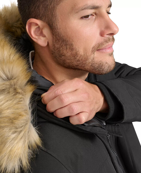 Men's Long Parka with Faux-Fur Lined Hood Black - 5