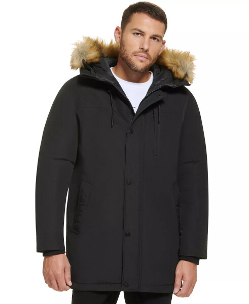 Men's Long Parka with Faux-Fur Lined Hood Black - 7