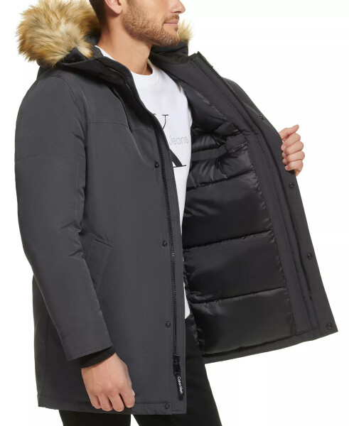 Men's Long Parka with Faux-Fur Lined Hood - Iron - 3