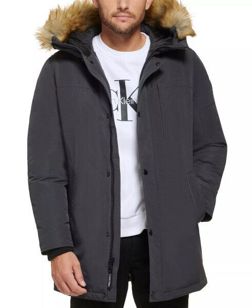 Men's Long Parka with Faux-Fur Lined Hood - Iron - 4