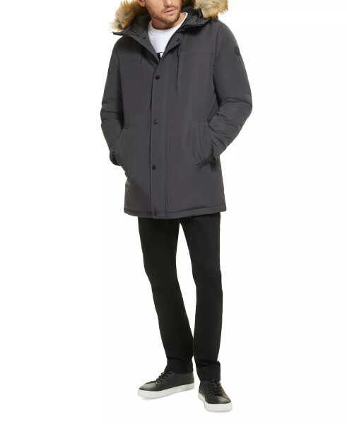 Men's Long Parka with Faux-Fur Lined Hood - Iron - 6