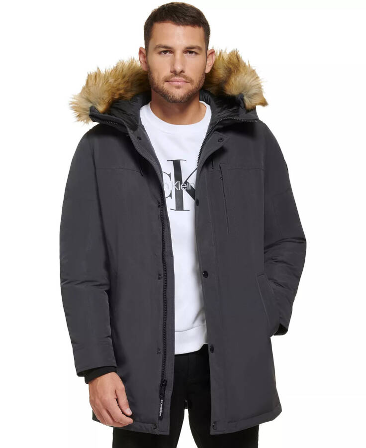 Men's Long Parka with Faux-Fur Lined Hood - Iron - 7