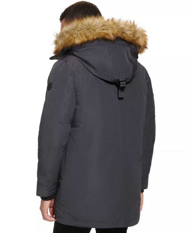 Men's Long Parka with Faux-Fur Lined Hood - Iron - 8