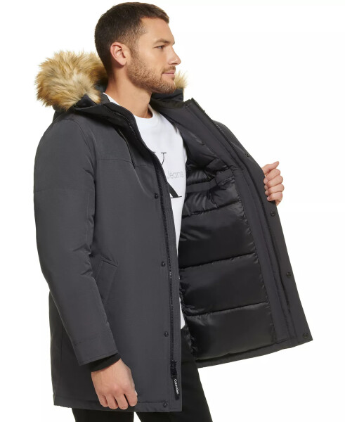 Men's Long Parka with Faux-Fur Lined Hood - Iron - 9