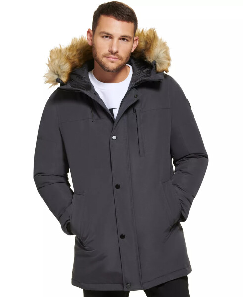 Men's Long Parka with Faux-Fur Lined Hood - Iron - 10