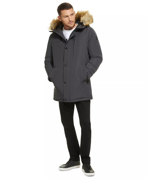 Men's Long Parka with Faux-Fur Lined Hood - Iron - 12