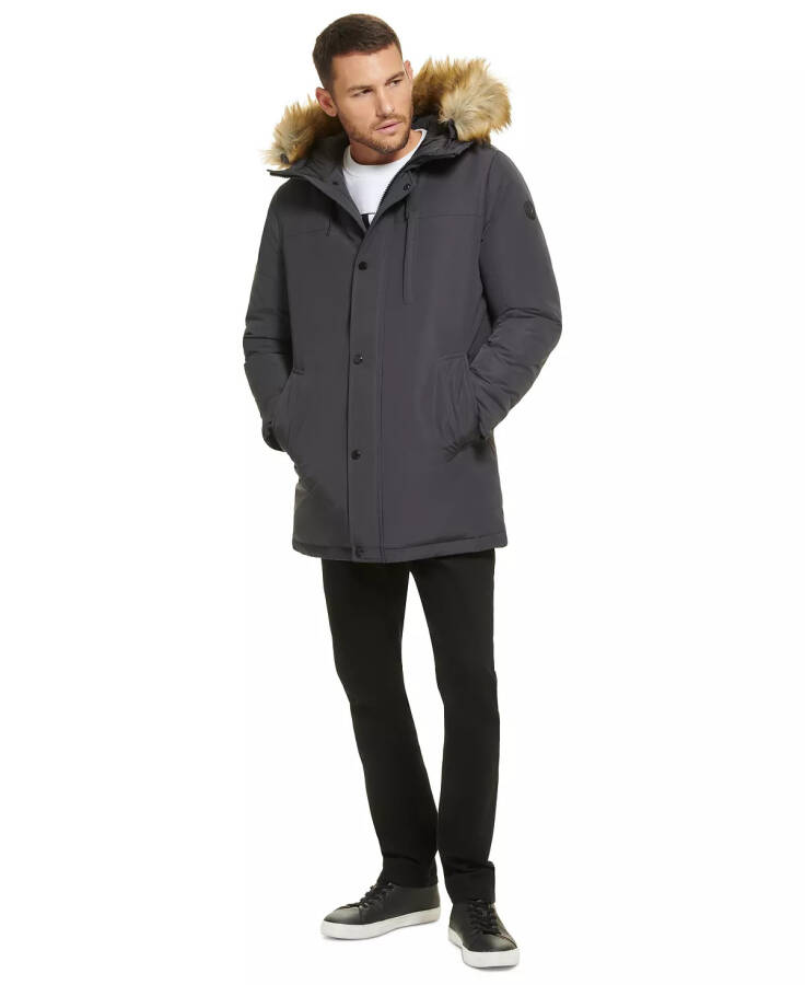 Men's Long Parka with Faux-Fur Lined Hood - Iron - 12