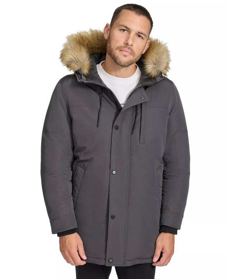 Men's Long Parka with Faux-Fur Lined Hood Iron - 1