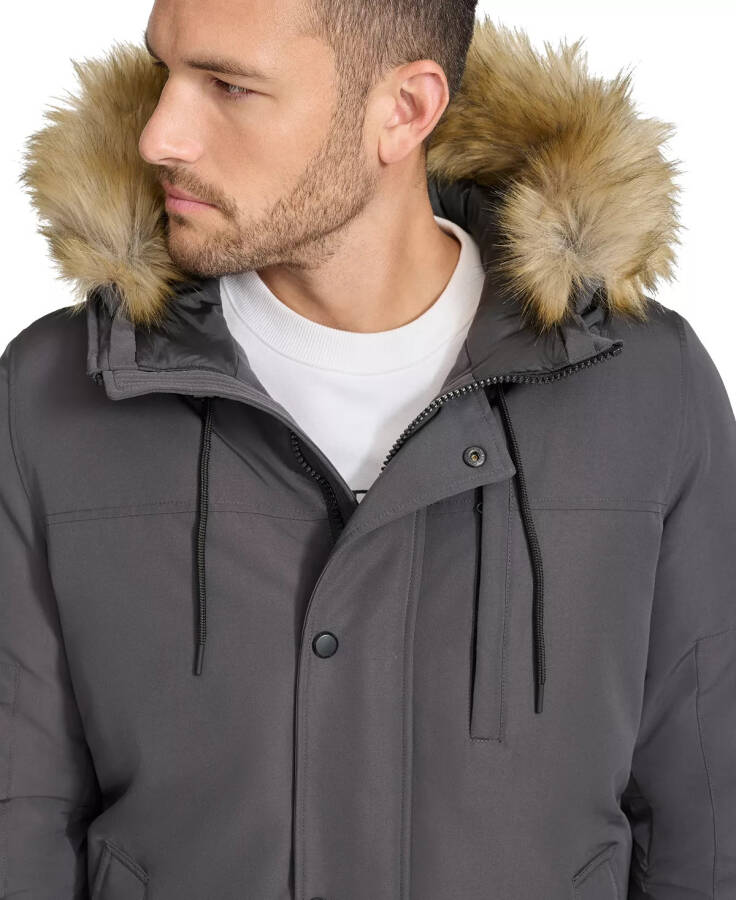 Men's Long Parka with Faux-Fur Lined Hood Iron - 5