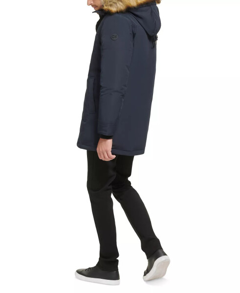 Men's Long Parka with Faux-Fur Lined Hood Navy - 2