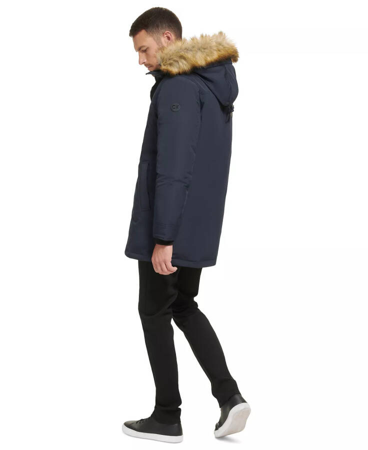 Men's Long Parka with Faux-Fur Lined Hood Navy - 9