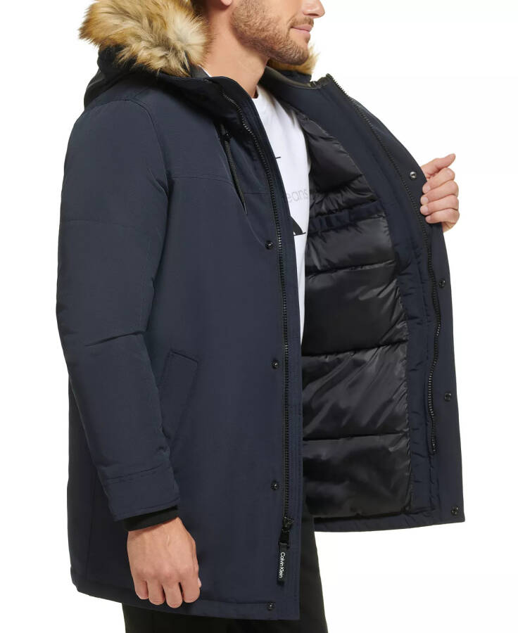 Men's Long Parka with Faux-Fur Lined Hood Navy - 10