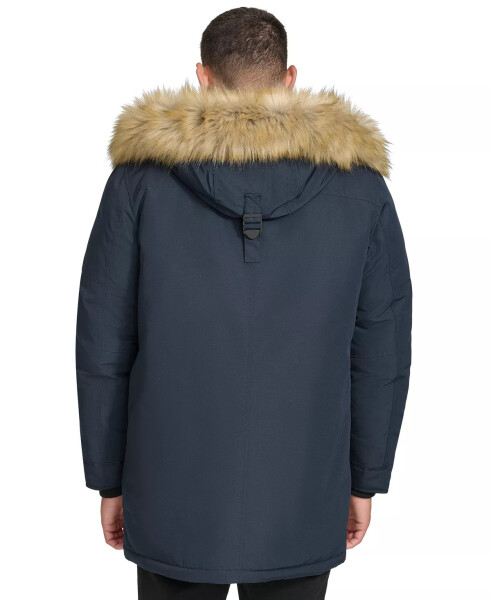 Men's Long Parka with Faux-Fur Lined Hood Navy - 2