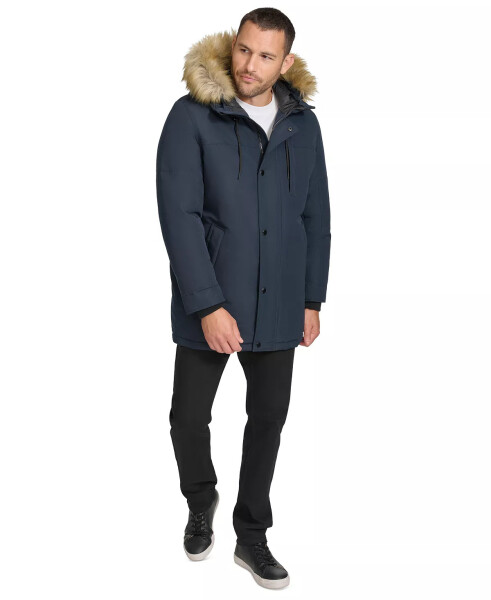 Men's Long Parka with Faux-Fur Lined Hood Navy - 7