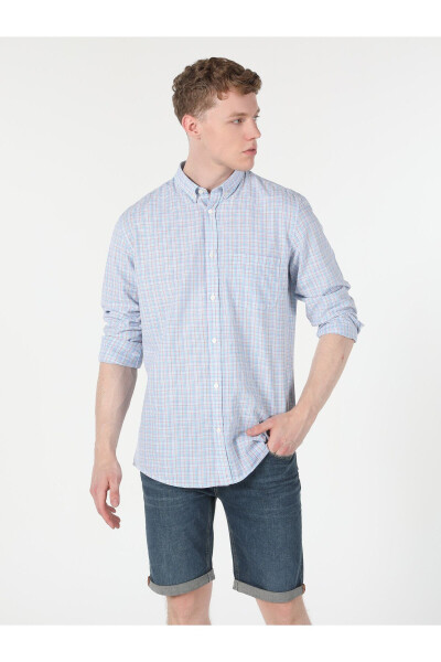 Men's long sleeve, blue striped, regular fit shirt. - 3