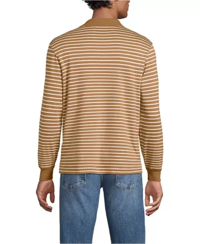 Men's Long Sleeve Cotton Supima Polo Shirt - Canyon camel stripe - LANDS' END (1)