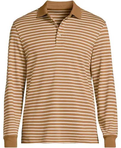Men's Long Sleeve Cotton Supima Polo Shirt - Canyon camel stripe - 4