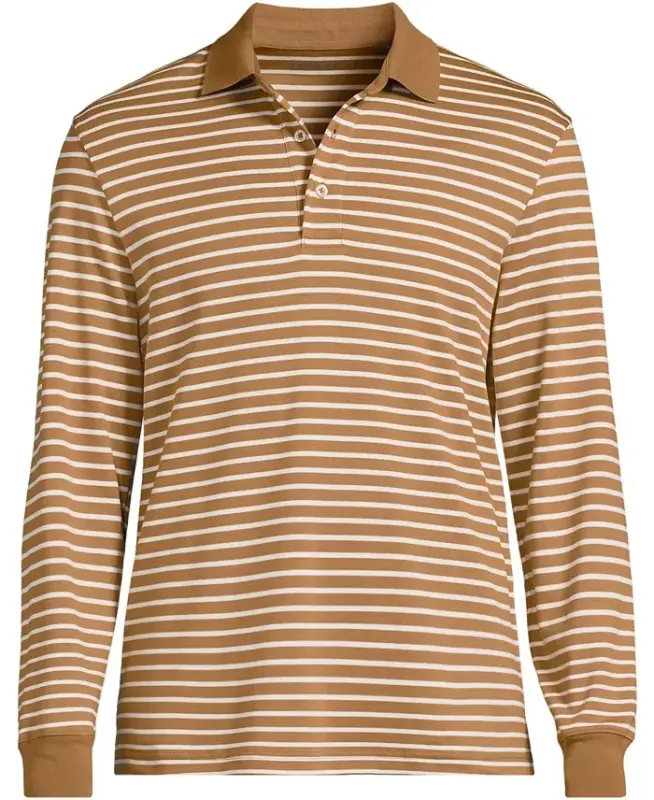 Men's Long Sleeve Cotton Supima Polo Shirt - Canyon camel stripe - 4