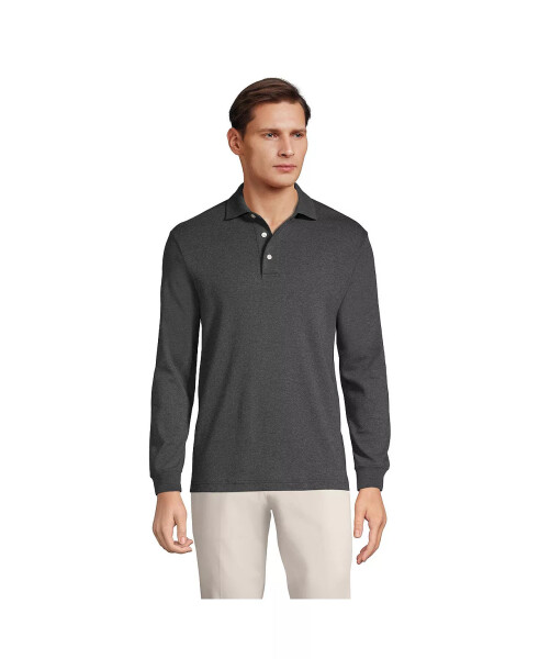 Men's Long Sleeve Cotton Supima Polo Shirt - Dark Charcoal Heather - 1