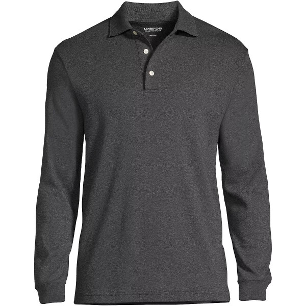 Men's Long Sleeve Cotton Supima Polo Shirt - Dark Charcoal Heather - 3