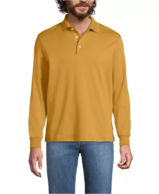 Men's Long Sleeve Cotton Supima Polo Shirt - Dijon gold - LANDS' END