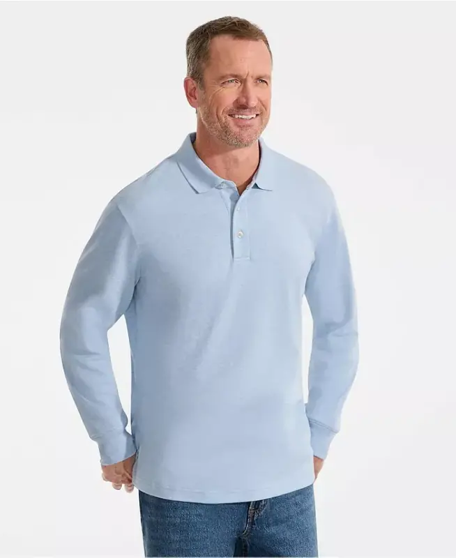 Men's Long Sleeve Cotton Supima Polo Shirt - Light pool blue heather - 1