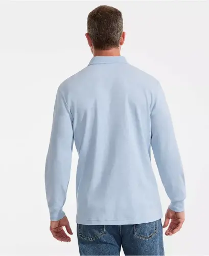 Men's Long Sleeve Cotton Supima Polo Shirt - Light pool blue heather - 2