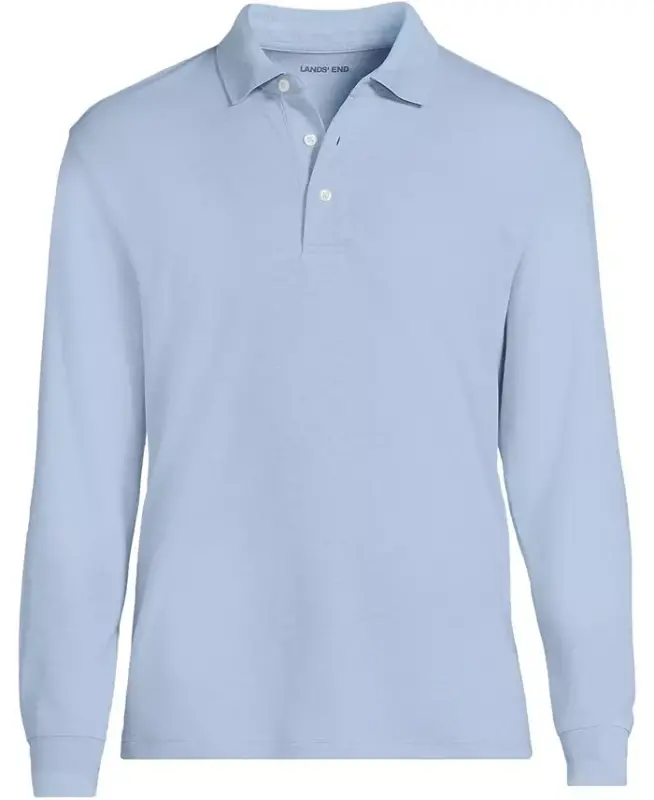 Men's Long Sleeve Cotton Supima Polo Shirt - Light pool blue heather - 3