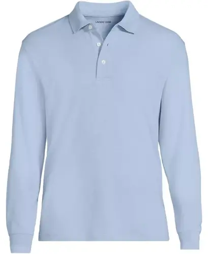 Men's Long Sleeve Cotton Supima Polo Shirt - Light pool blue heather - 3