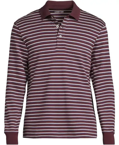 Men's Long Sleeve Cotton Supima Polo Shirt - Lush burgundy/blue stripe - 4