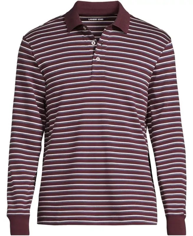 Men's Long Sleeve Cotton Supima Polo Shirt - Lush burgundy/blue stripe - 4