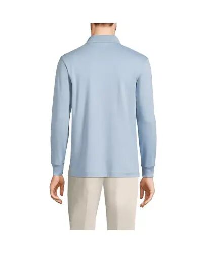 Men's Long Sleeve Cotton Supima Polo Shirt - Pale slate blue - LANDS' END (1)