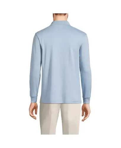 Men's Long Sleeve Cotton Supima Polo Shirt - Pale slate blue - LANDS' END (1)