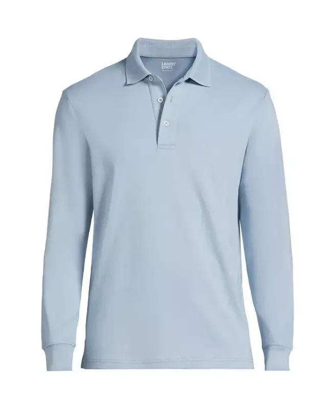 Men's Long Sleeve Cotton Supima Polo Shirt - Pale slate blue - 3