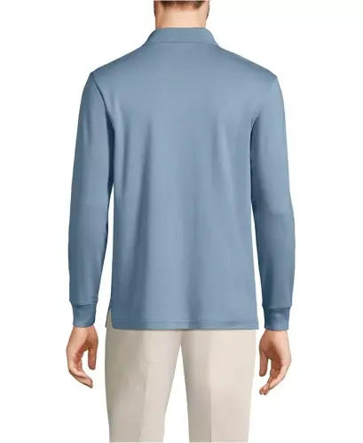Men's Long Sleeve Cotton Supima Polo Shirt - Pale slate blue - 4