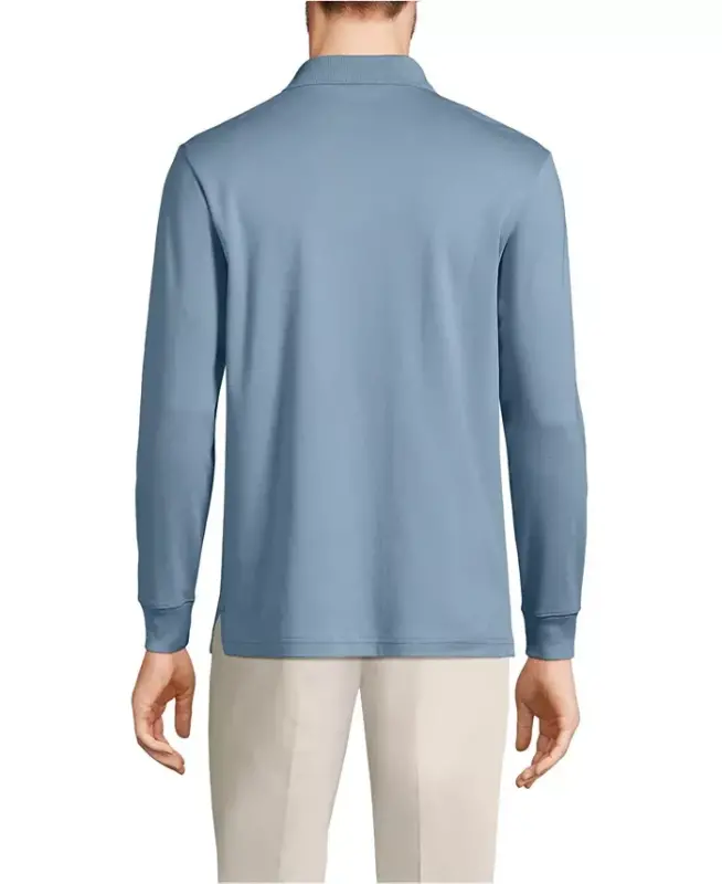 Men's Long Sleeve Cotton Supima Polo Shirt - Pale slate blue - 4
