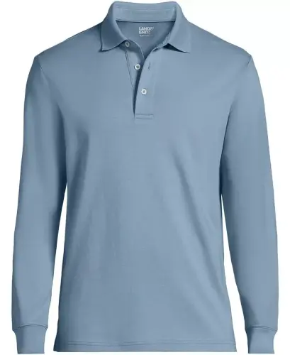 Men's Long Sleeve Cotton Supima Polo Shirt - Pale slate blue - 5