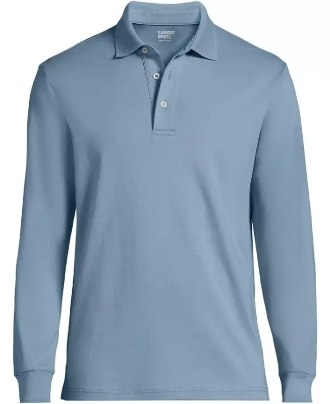 Men's Long Sleeve Cotton Supima Polo Shirt - Pale slate blue - 5